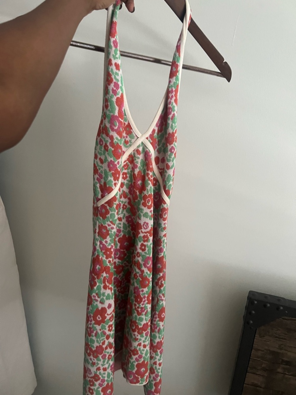 Floral Knit Tank Dress in Coral, Green & Cream